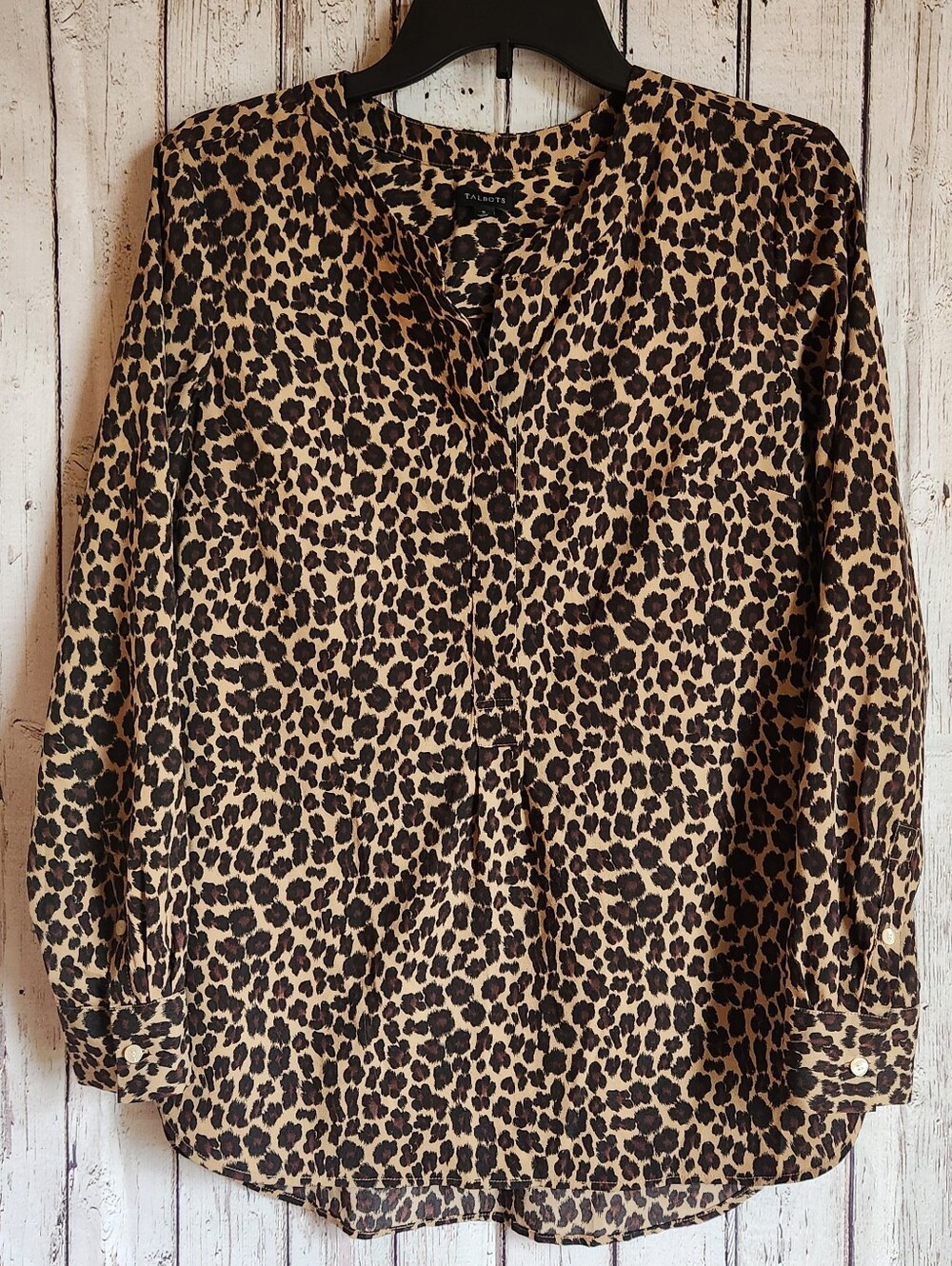 Talbots Leopard Print V-Neck Tunic Blouse Small Long Sleeve